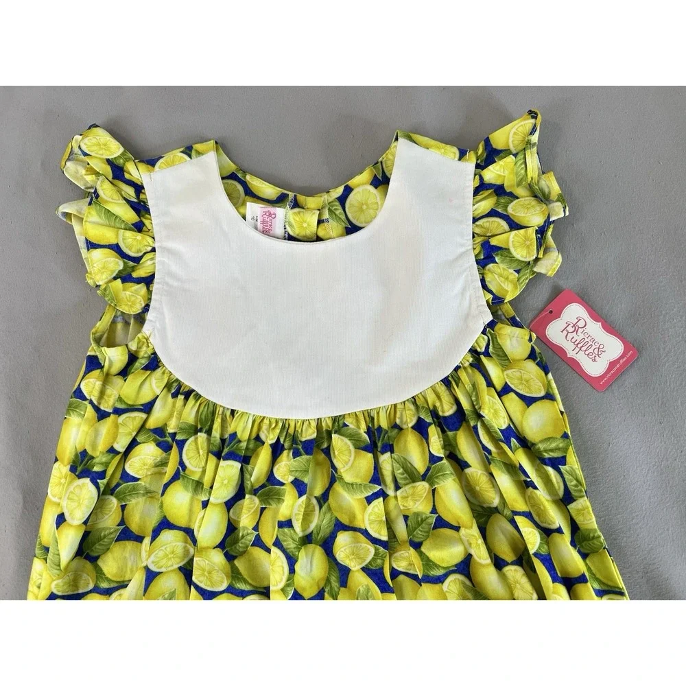 Ricrac & Ruffles Gira Dress Sz 10 Lemon Print New